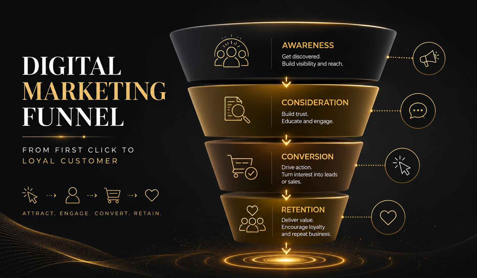 Digitaler Marketing-Trichter von Awareness bis zur langfristigen Kundenbindung